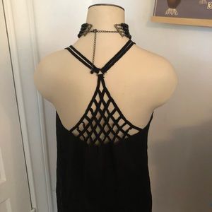 Flowy black tank top with spiderweb back! Sz M